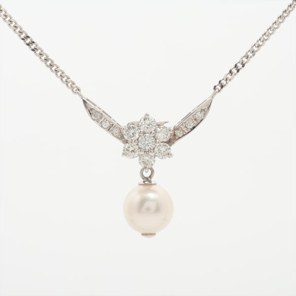 Necklace Pearl & Diamonds 0.43 ct Platinum 850 and WG 6.2g