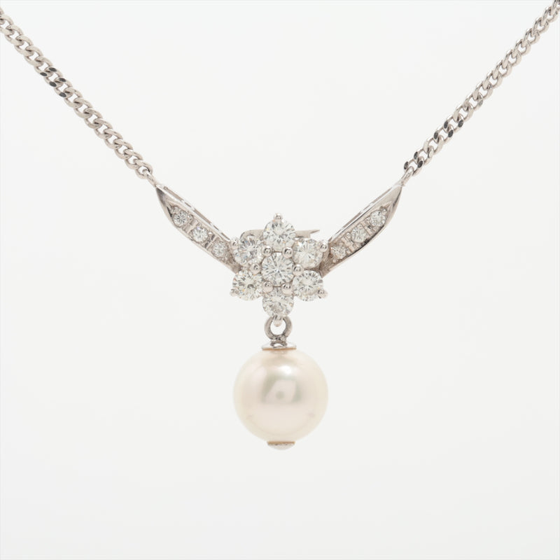 Necklace Pearl & Diamonds 0.43 ct Platinum 850 and WG 6.2g