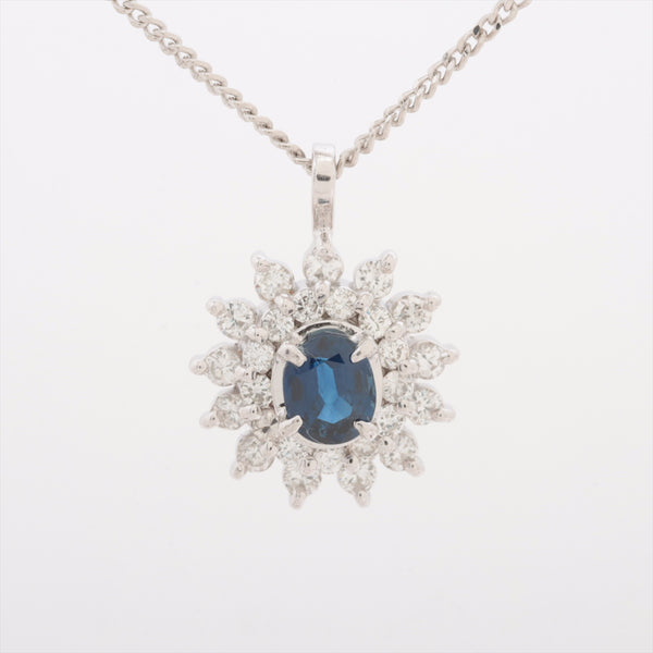 Necklace Blue Sapphire 0.35 ct Diamonds 0.38 ct Pt900 x Pt850 4.5g