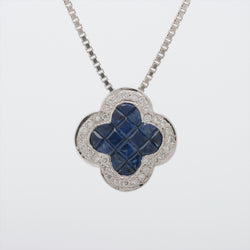 Necklace Blue Sapphire 1.15 ct Diamond 0.28 ct 18Kt White Gold &750 6.2g