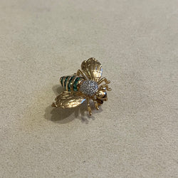 Bee Brooch Diamonds Emerald Yellow Gold