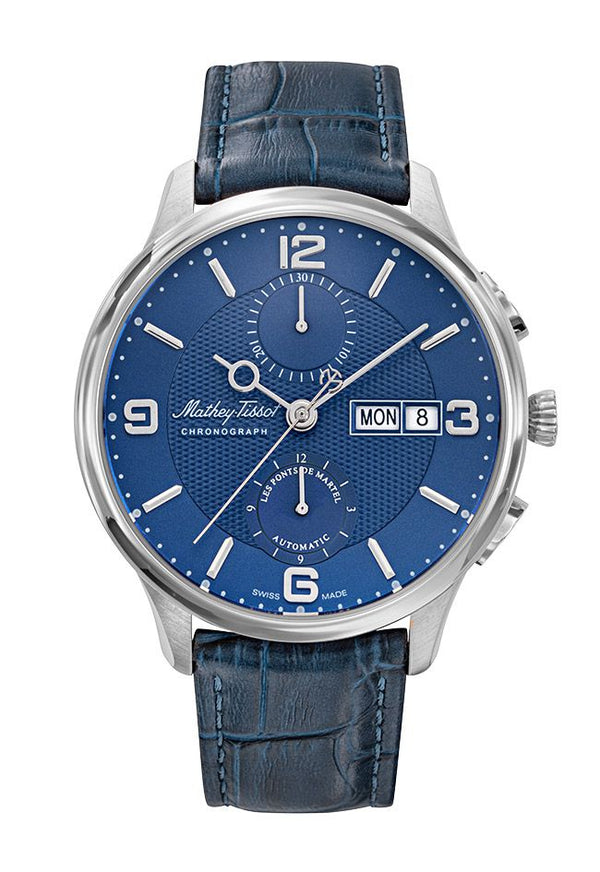 Mathey-Tissot Edmond Chrono Auto Stainless Steel / Blue Leather & Dial H1886CHATABU