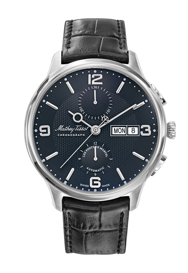 Mathey-Tissot Edmond Chrono Auto Stainless Steel / Black Leather & Dial H1886CHATAN