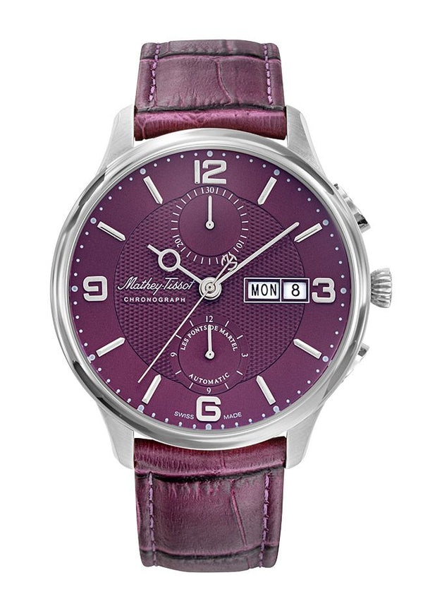 Mathey-Tissot Edmond Chrono Auto Stainless Steel / Purple Leather & Dial H1886CHATAR