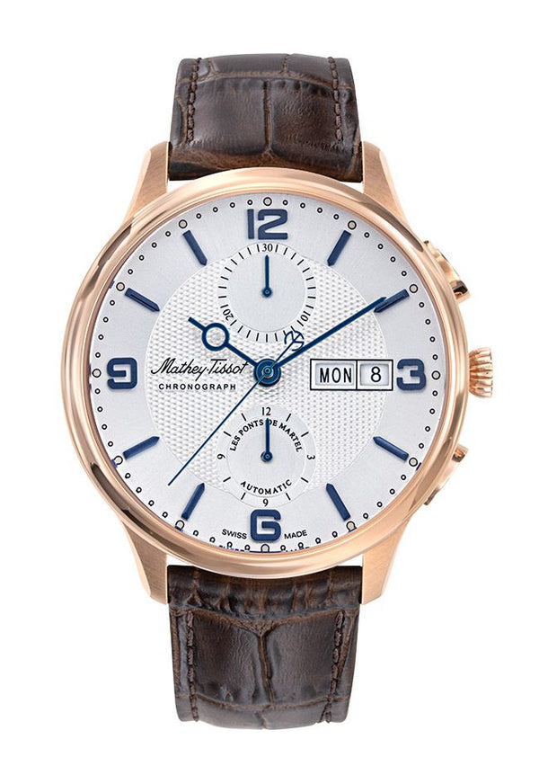 Mathey-Tissot Edmond Chrono Auto Rose Gold / Brown Leather & White Dial H1886CHATPI