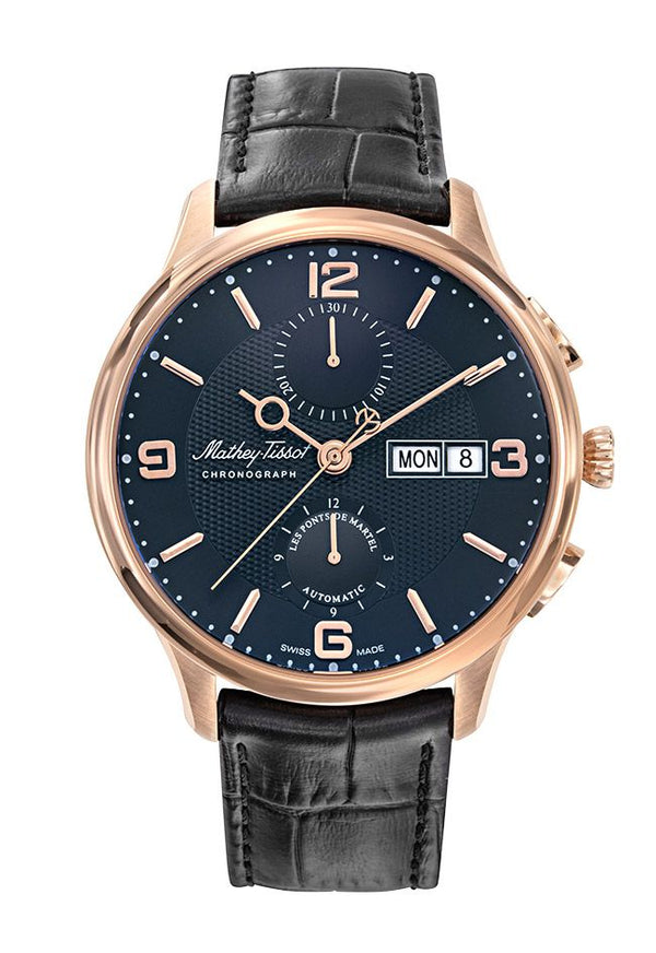 Mathey-Tissot Edmond Chrono Auto Rose Gold / Black Leather & Dial H1886CHATPN