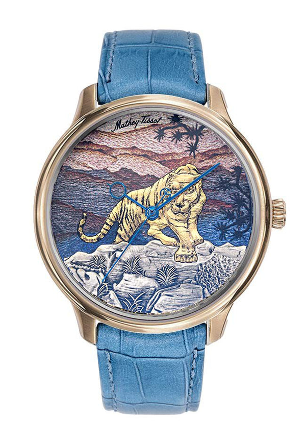 Mathey-Tissot Edmond Automatic Handcrafted Tiger Rose Gold & Blue Leather H1886TP