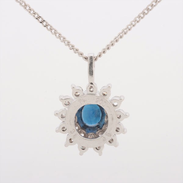 Necklace Blue Sapphire 0.35 ct Diamonds 0.38 ct Pt900 x Pt850 4.5g