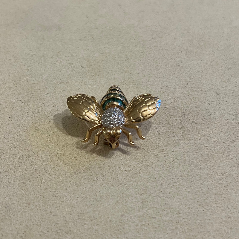 Bee Brooch Diamonds Emerald Yellow Gold