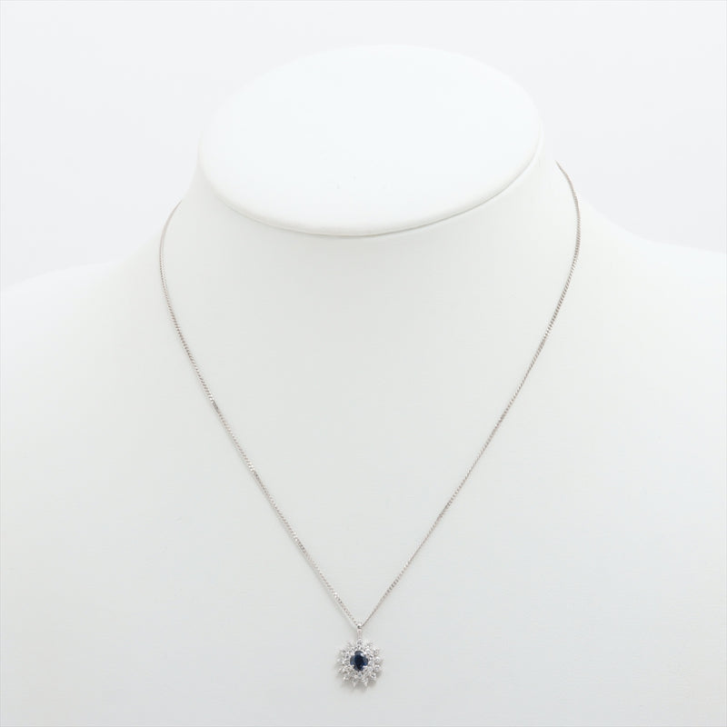 Necklace Blue Sapphire 0.35 ct Diamonds 0.38 ct Pt900 x Pt850 4.5g