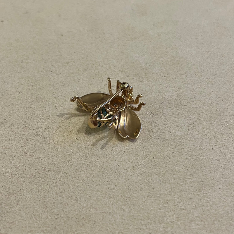 Bee Brooch Diamonds Emerald Yellow Gold