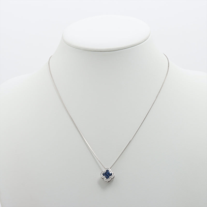 Necklace Blue Sapphire 1.15 ct Diamond 0.28 ct 18Kt White Gold &750 6.2g