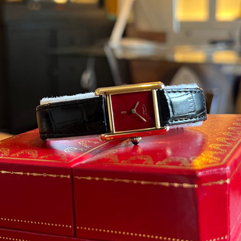 Cartier Tank Must Bordeaux Dial Vermeil Case Full Set