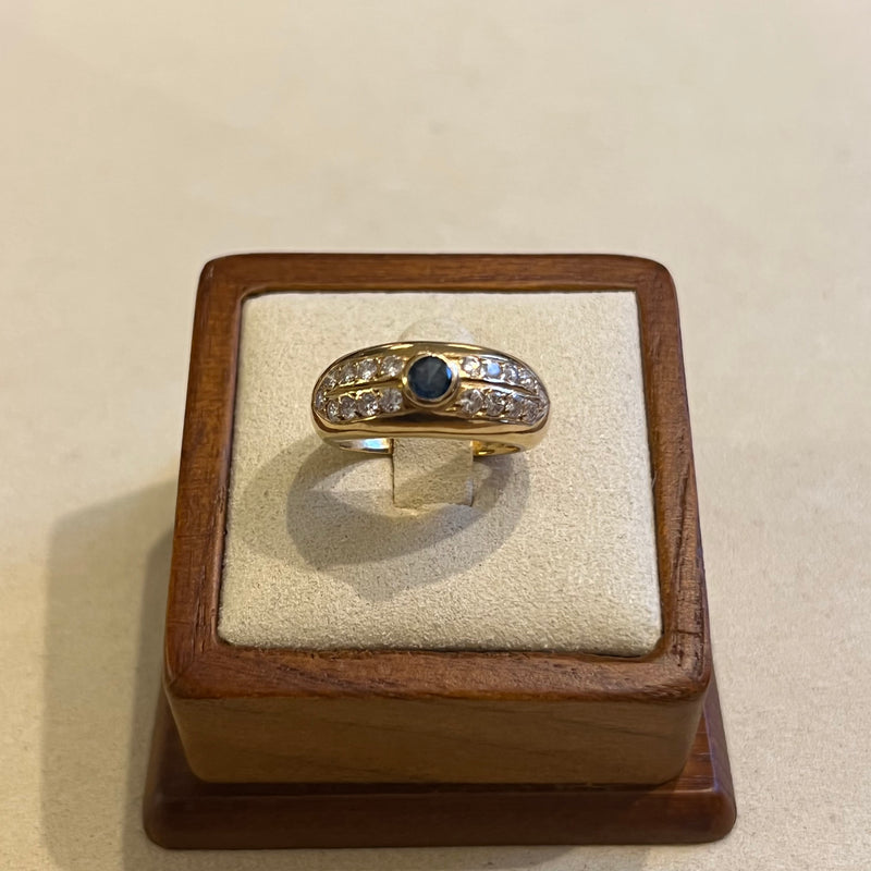 Ring Blue Sapphire Diamonds Yellow Gold 7.7g