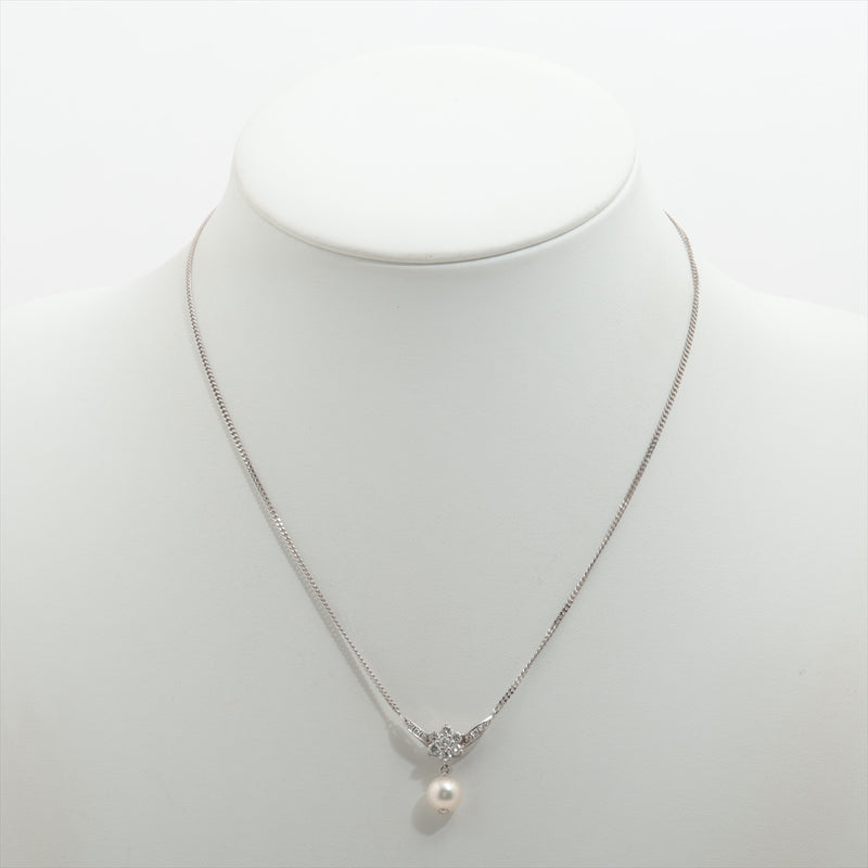 Necklace Pearl & Diamonds 0.43 ct Platinum 850 and WG 6.2g