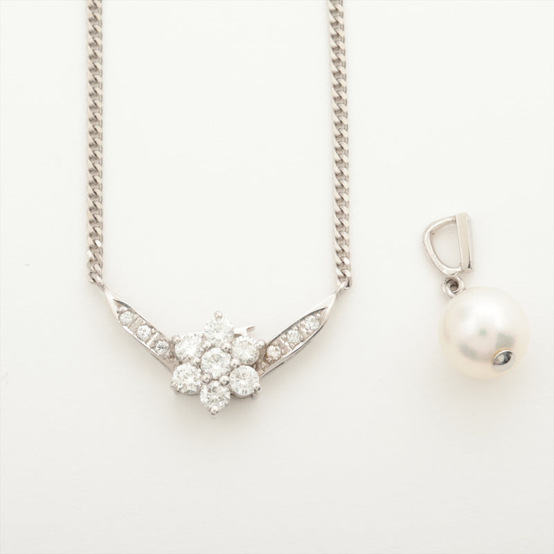 Necklace Pearl & Diamonds 0.43 ct Platinum 850 and WG 6.2g