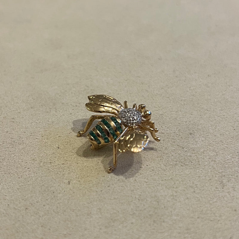 Bee Brooch Diamonds Emerald Yellow Gold