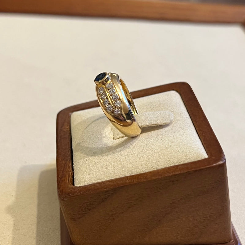 Ring Blue Sapphire Diamonds Yellow Gold 7.7g