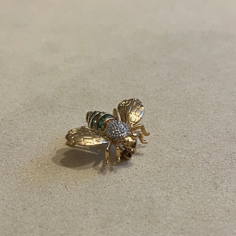 Bee Brooch Diamonds Emerald Yellow Gold