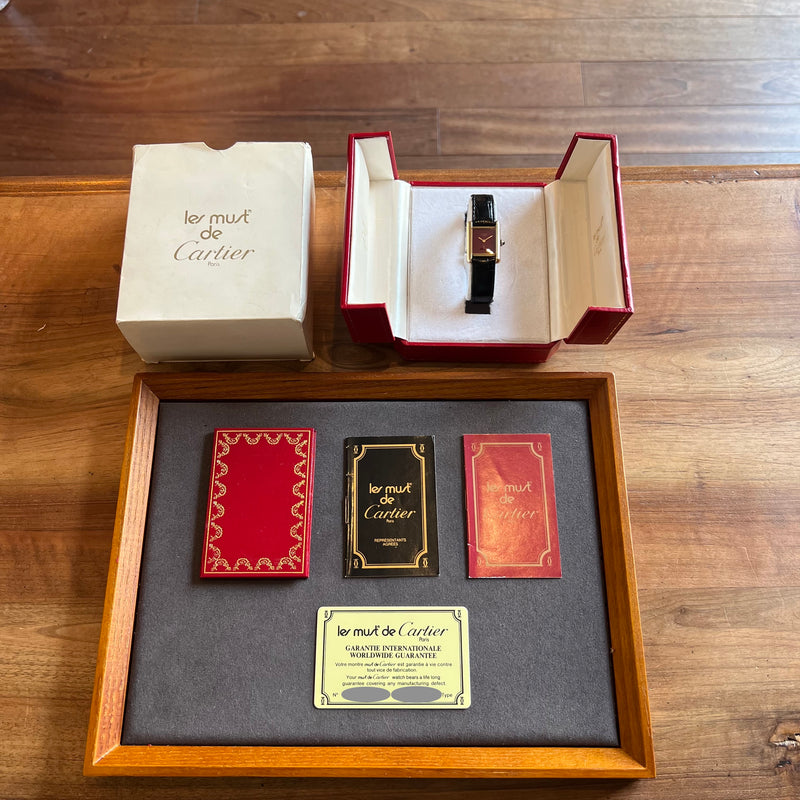 Cartier Tank Must Bordeaux Dial Vermeil Case Full Set