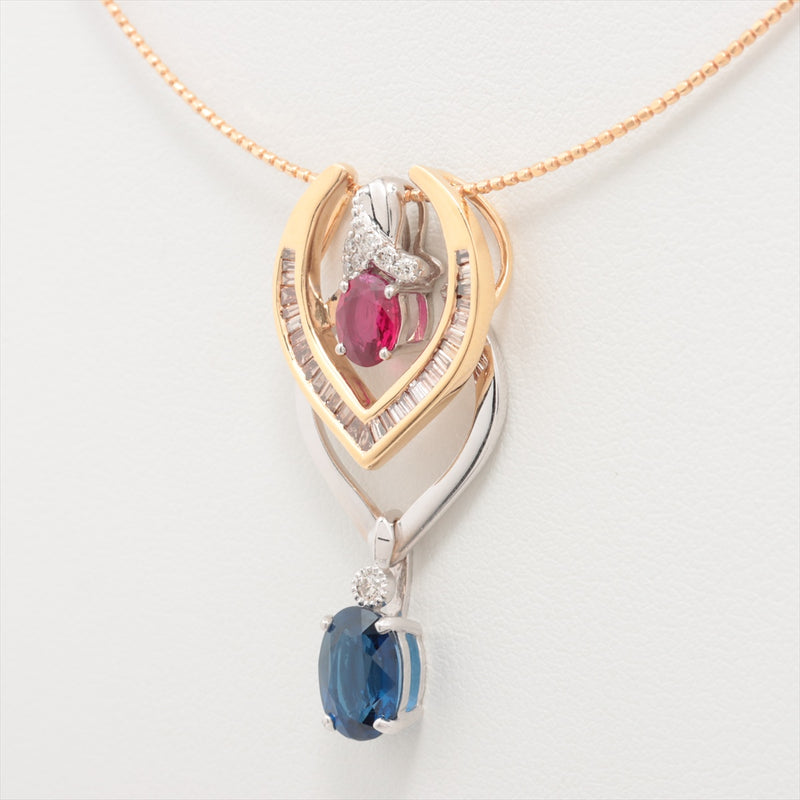 Necklace Pigeon Blood Ruby 0.50 ct Blue Sapphire 1.51 ct Diamonds 0.05 ct