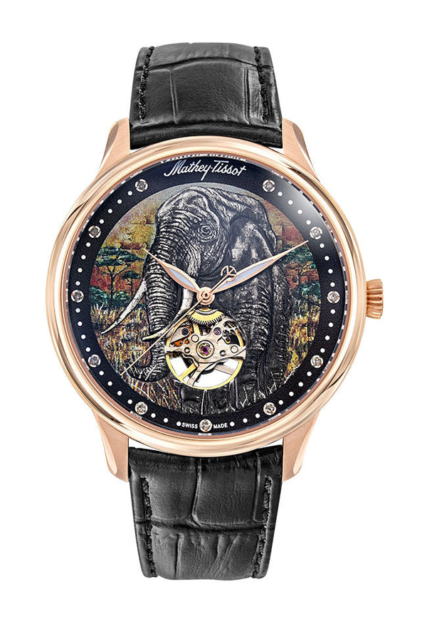 Mathey-Tissot Edmond Automatic Handcrafted Rose Gold & Black Leather MC1886PEL