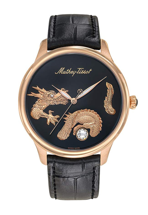 Mathey-Tissot Edmond Automatic Handcrafted Dragon Rose Gold & Black Leather MD1886PN