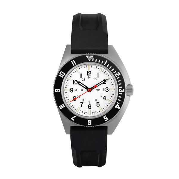Marathon Watch 41mm Arctic Steel Navigator (SSNAV) on Black 3-Piece Rubber Strap Kit