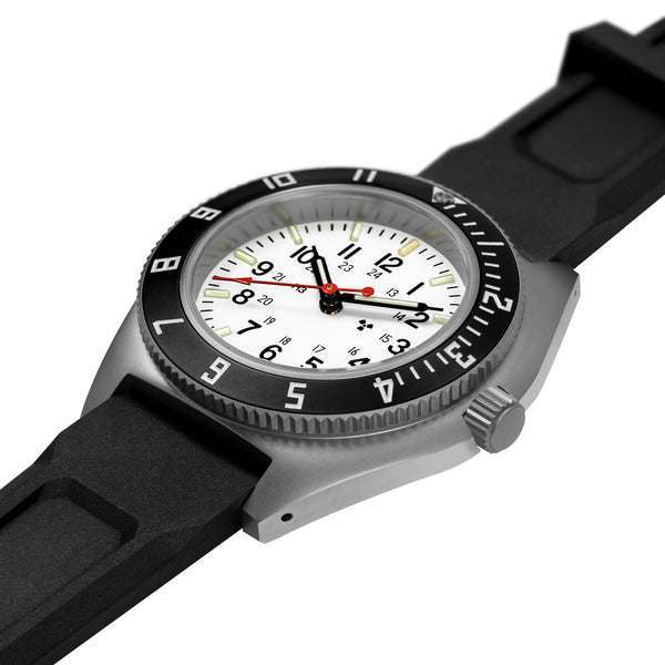 Marathon Watch 41mm Arctic Steel Navigator (SSNAV) on Black 3-Piece Rubber Strap Kit