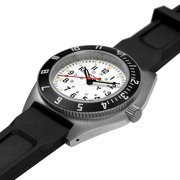 Marathon Watch 41mm Arctic Steel Navigator w/Date (SSNAV-D) on Black 3-Piece Rubber Strap Kit