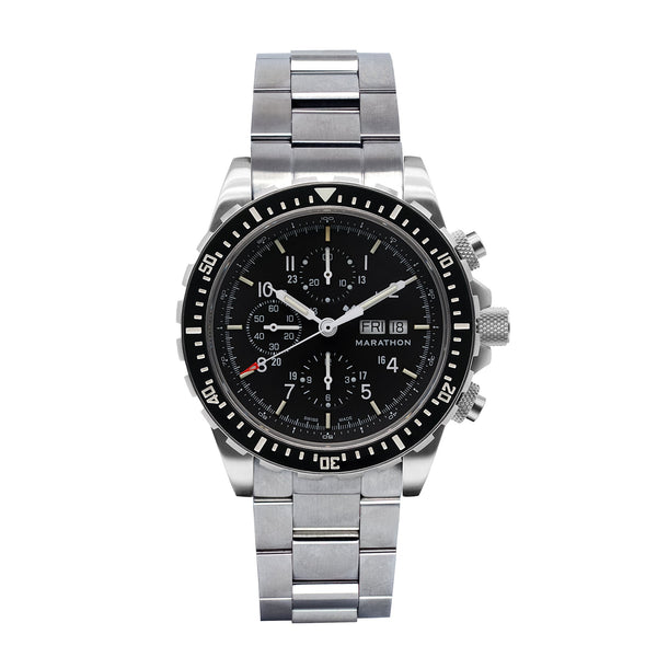 Marathon Watch 46mm Jumbo Diver/Pilot's Automatic Chronograph (CSAR) with Stainless Steel Bracelet