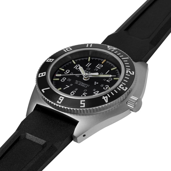 Marathon Watch 41mm Steel Navigator w/ Date Automatic (SSNAV-D AUTO) on Black 3-Piece Rubber Strap Kit